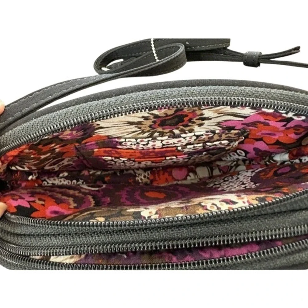 Vera Bradley Crossbody Bag Charcoal Gray Black Chevron Animal Print Oval Zip Bag